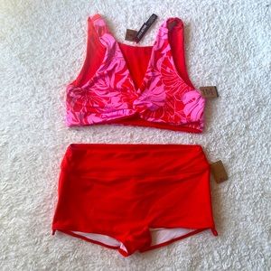 VS Pink Swim / Gym Set Reversible Bikini Shortie Bathing Suit 2 Sport Bra Large